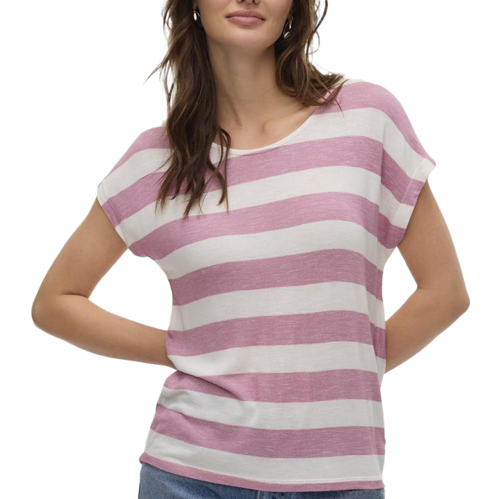 T-Shirt Rayure Rose/Blanc Femme Vero Moda Wide Stripe pas cher