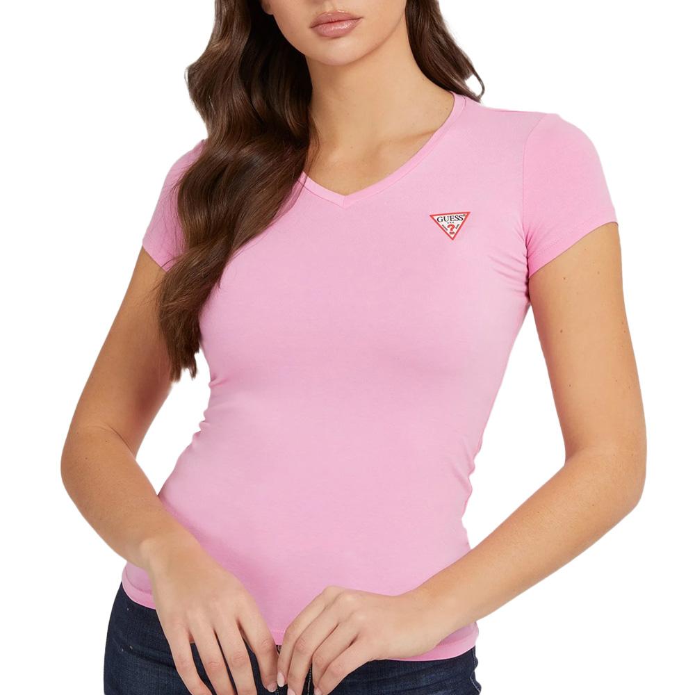 T-shirt Rose Femme Guess Mini Triangle-W1YI1A pas cher