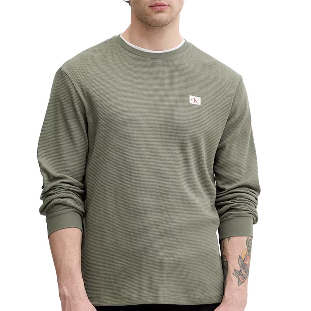 Sweat Vert Homme Calvin Klein Jeans Waffle Badges pas cher