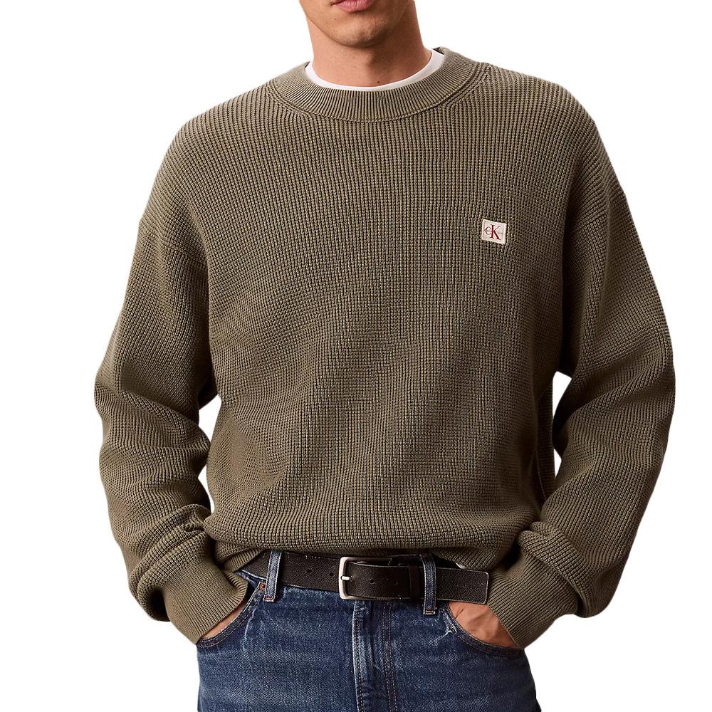 Sweat Vert Homme Calvin Klein Jeans Waffle Badgeses pas cher