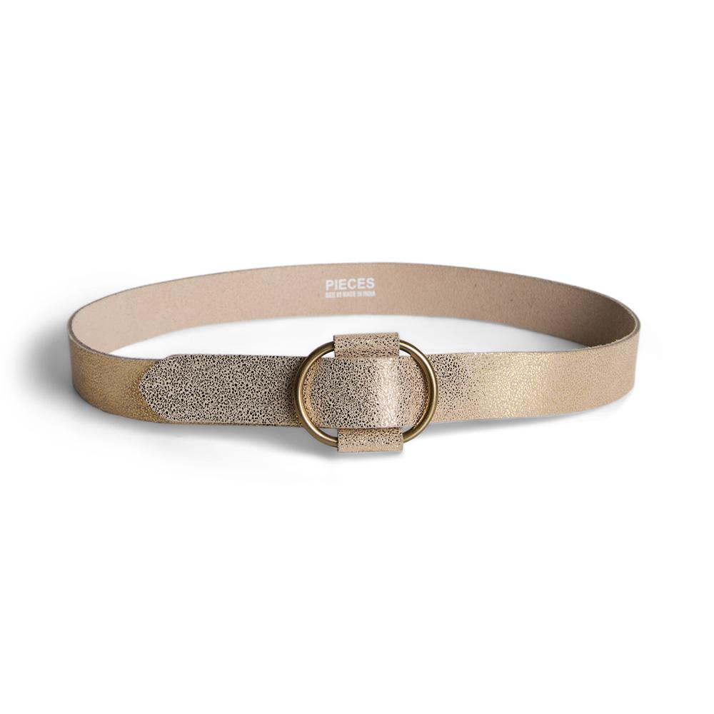 Ceinture Beige/Doré Femme Pieces Leather pas cher