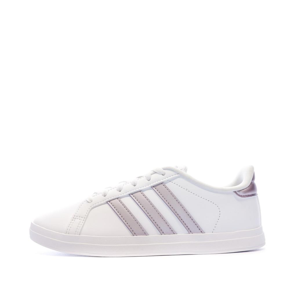 Baskets Blanches/Violette Femme Adidas Courtpoint pas cher