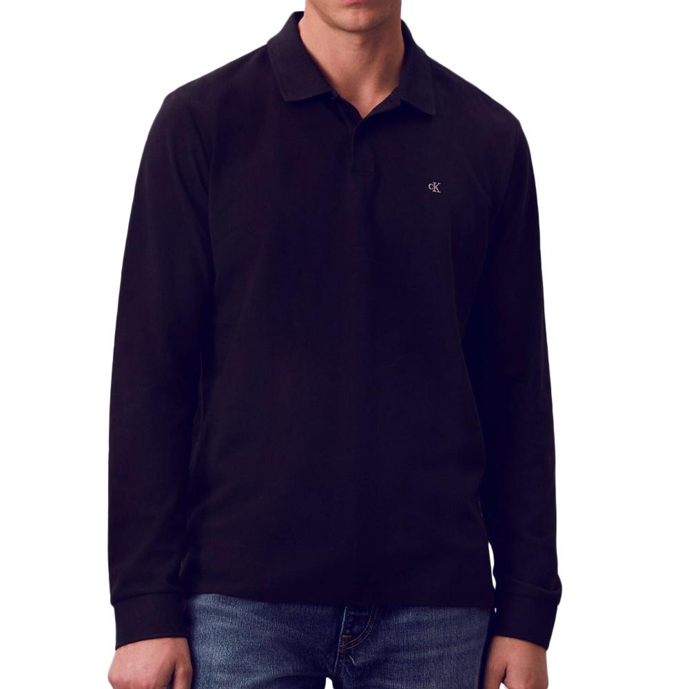 Polo Manches longues Noir Homme Calvin Klein Casual Pique pas cher