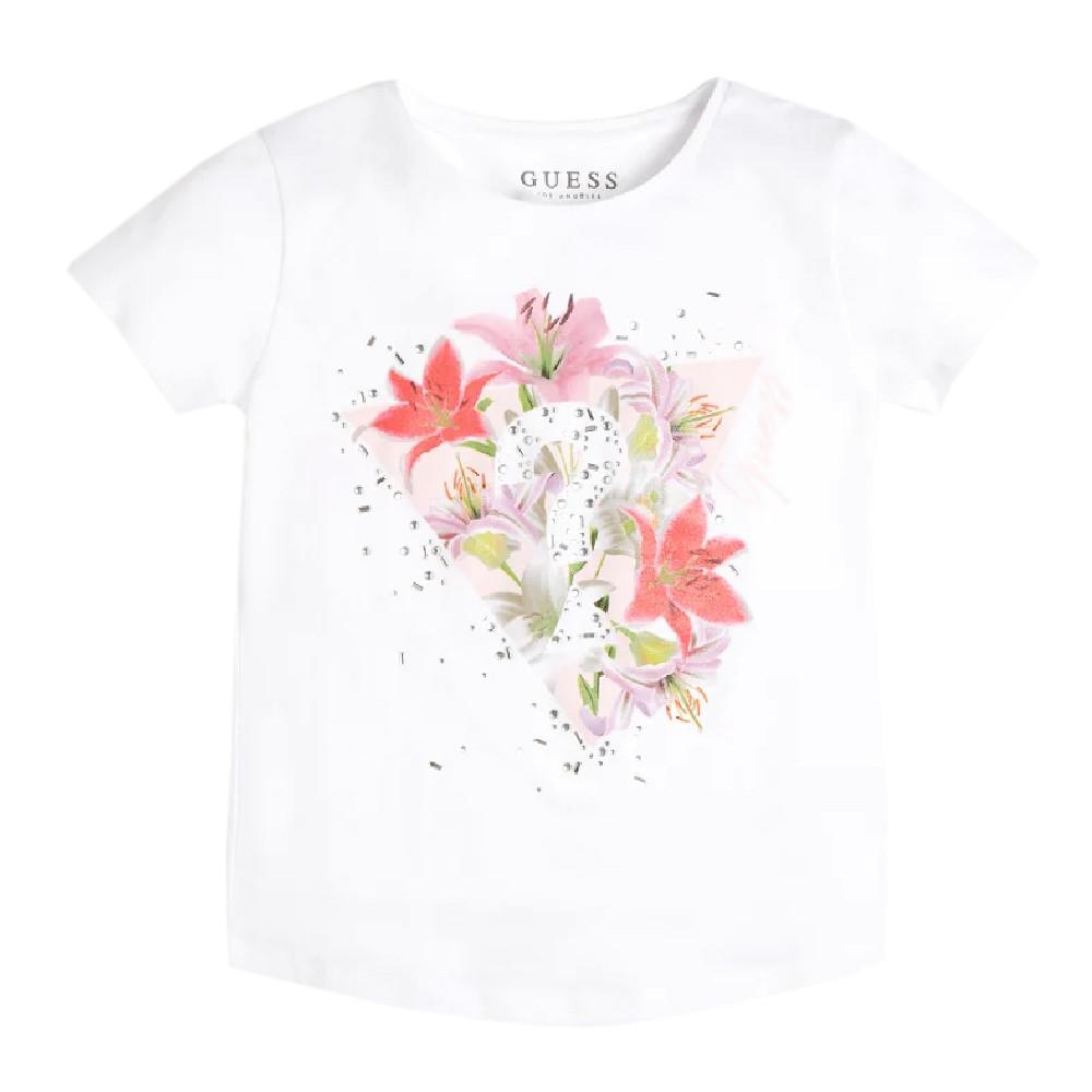 T-shirt Blanc fleurs Fille Guess pas cher