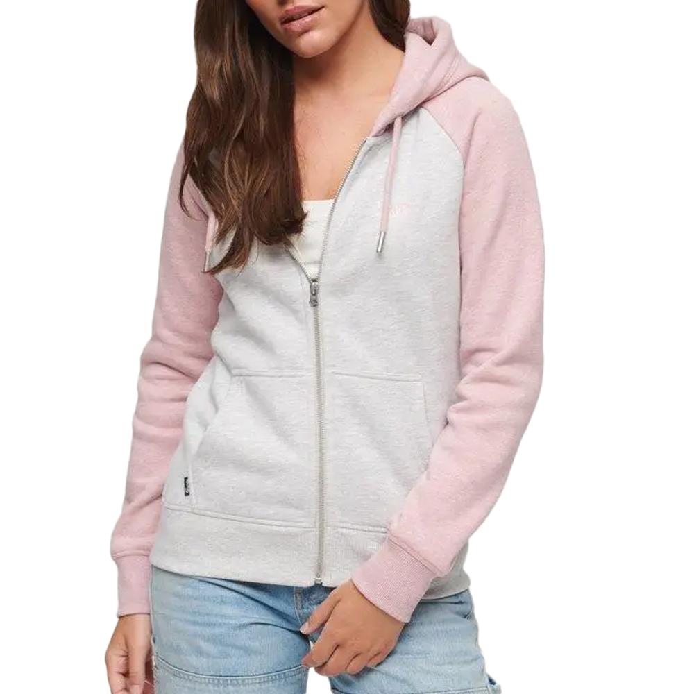 Sweat Zippé Gris/Rose Femme Superdry Essential Baseball pas cher