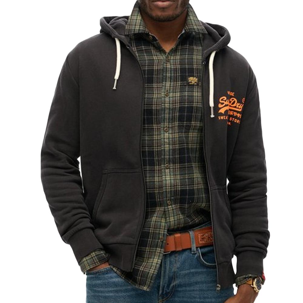 Sweat zippé Noir Homme Superdry M2013392A pas cher