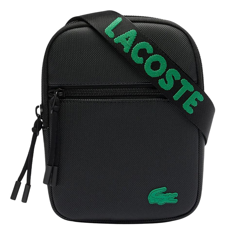 Sacoche Noire/Vert Homme Lacoste Flat pas cher