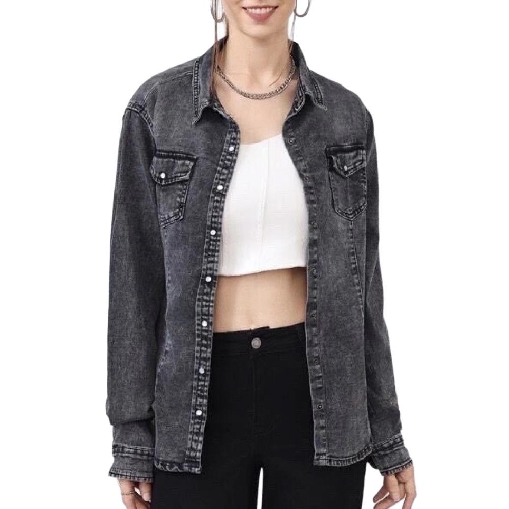 Chemise en Jean Noir Femme Monday Premium Bleach 1 pas cher