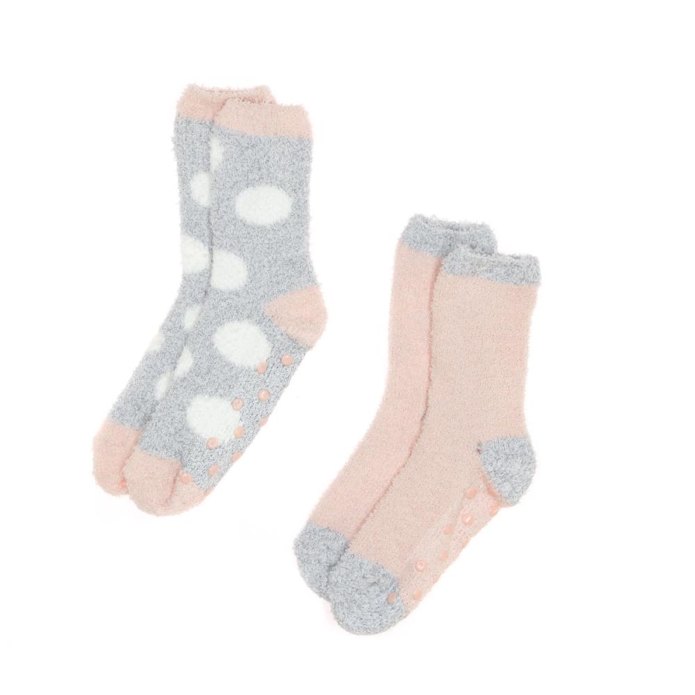 X2 Paires de Chaussettes Antidérapantes Gris/Rose Femme Casa Socks 1789 pas cher