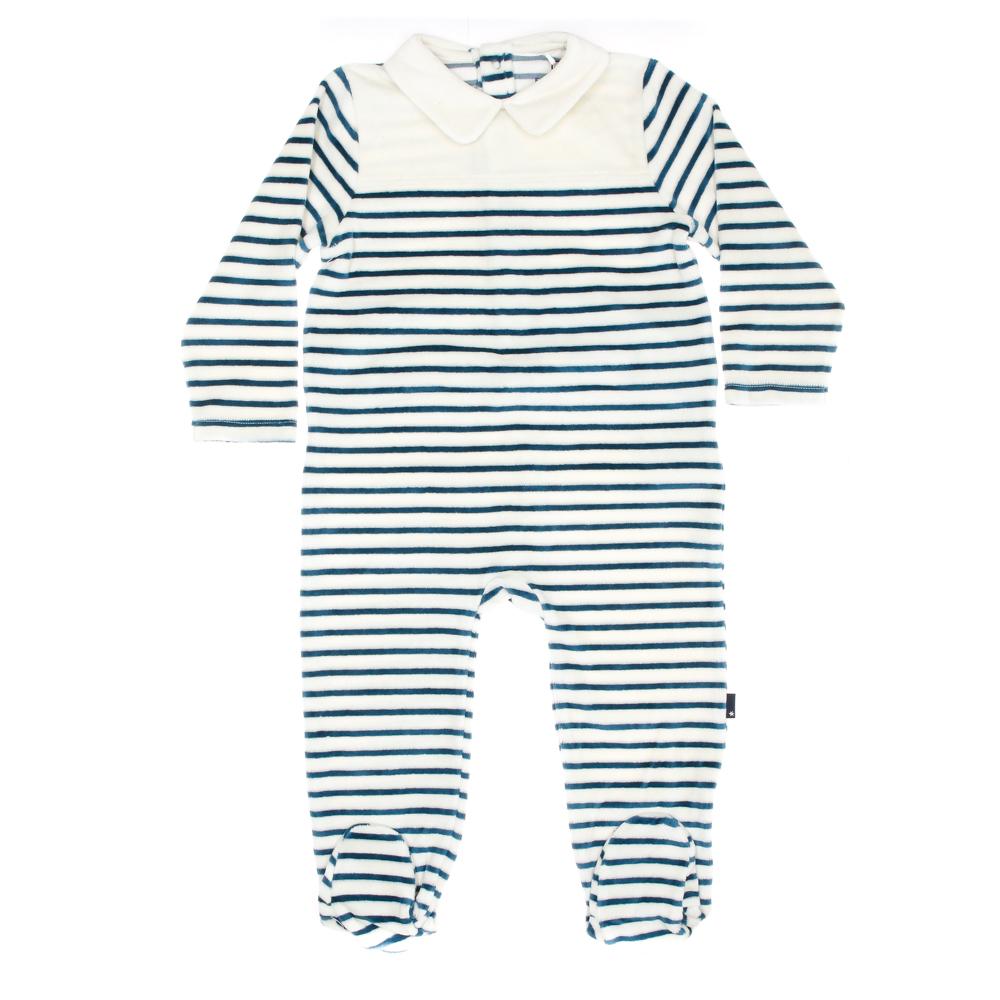 Pyjamas Rayures Blanc/Bleu Garçon Elle est ou la mer Jama pas cher