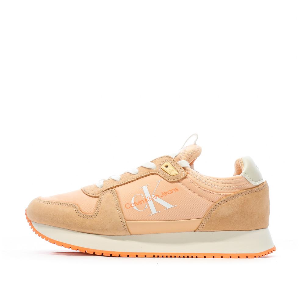 Baskets Orange/Beige Femme Calvin Klein Jeans Runner Sock pas cher