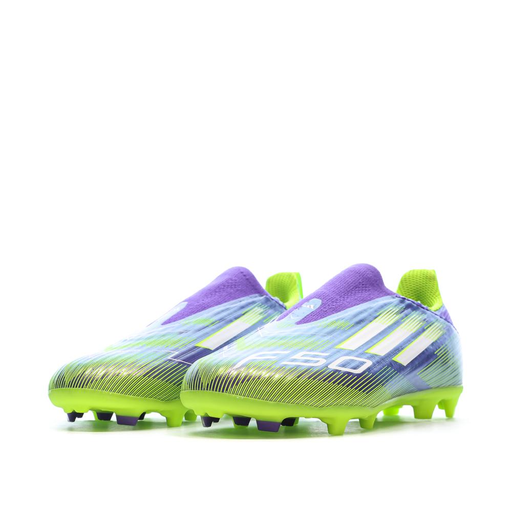 Zapatillas de fútbol moradas/amarillas para niños Adidas F50 League Ll FG/MG ver 6