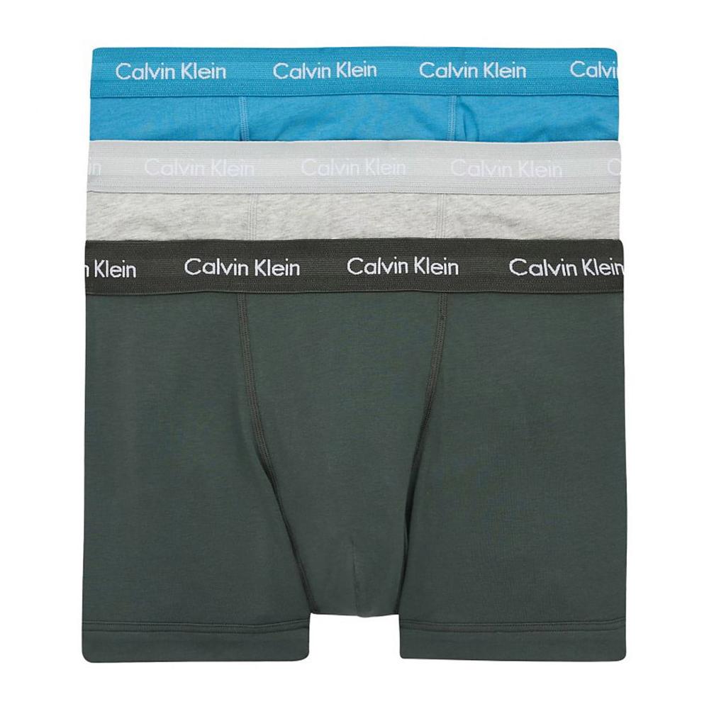 X3 Boxers Vert/Bleu/Gris Homme Calvin Klein Jeans Trunk 3p pas cher