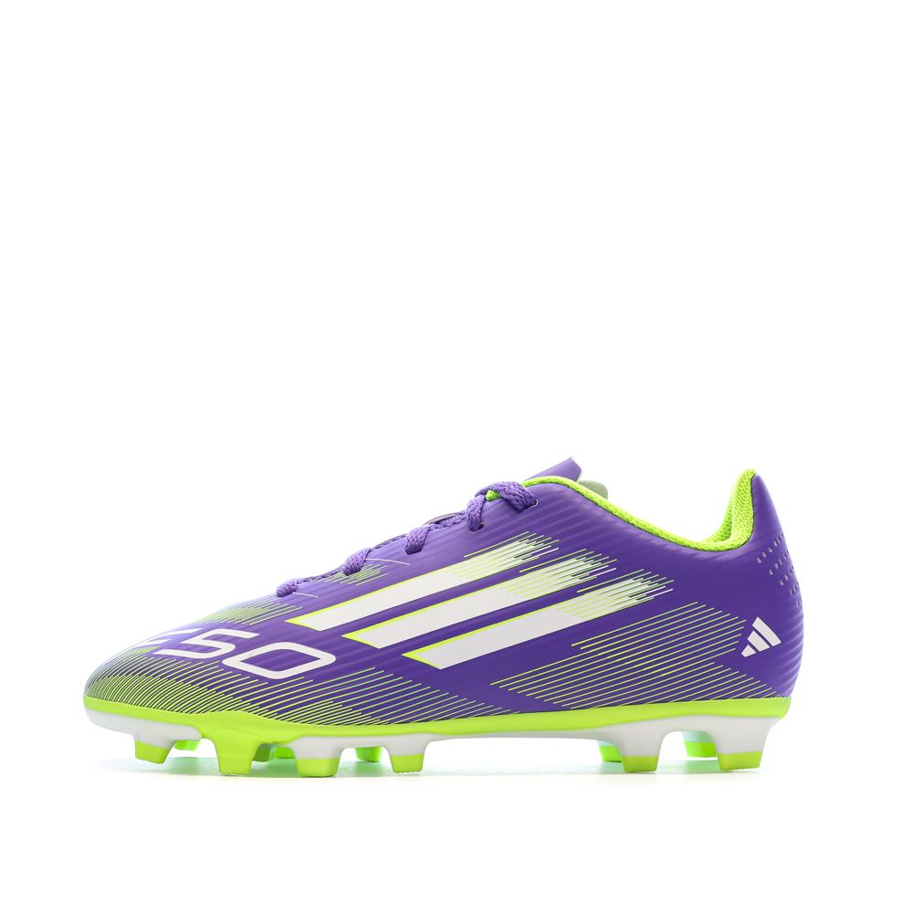 Zapatillas de fútbol moradas/amarillas para niños Adidas F50 Club FG/MG barato