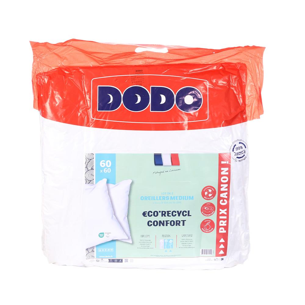 X2 Oreillers Blanc Dodo Lot 2 Confort 60x60 pas cher