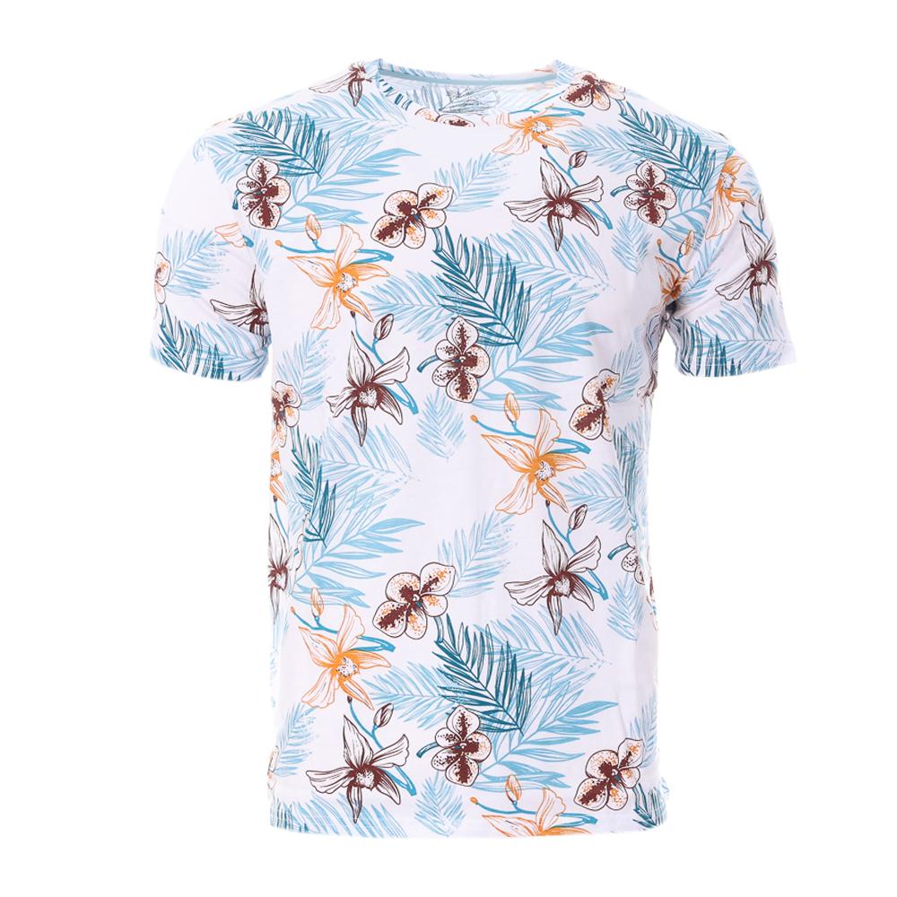 T-shirt Blanc/Turquoise/Orange Homme RMS26 91253 pas cher