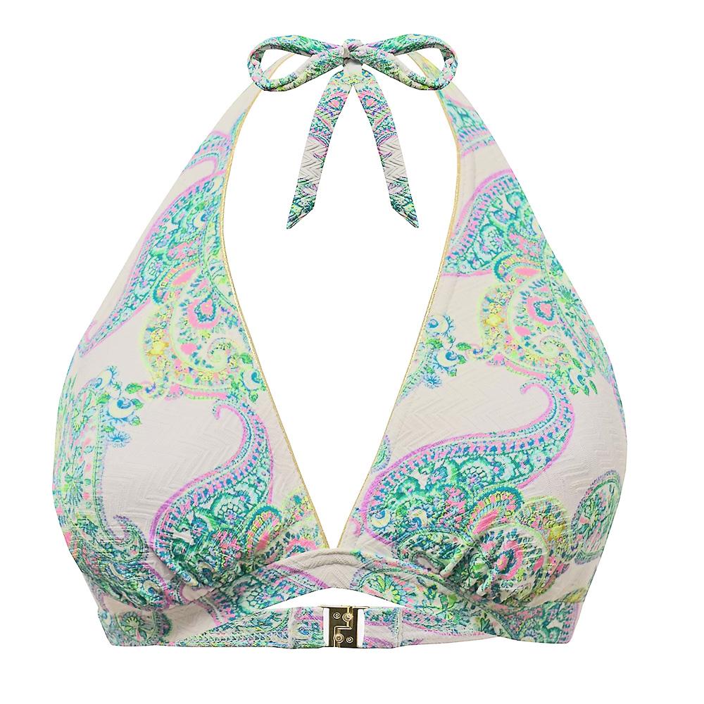 Weiß-grünes Triangel-Bikini-Oberteil für Damen von Grain de Sable aus Mousse günstig