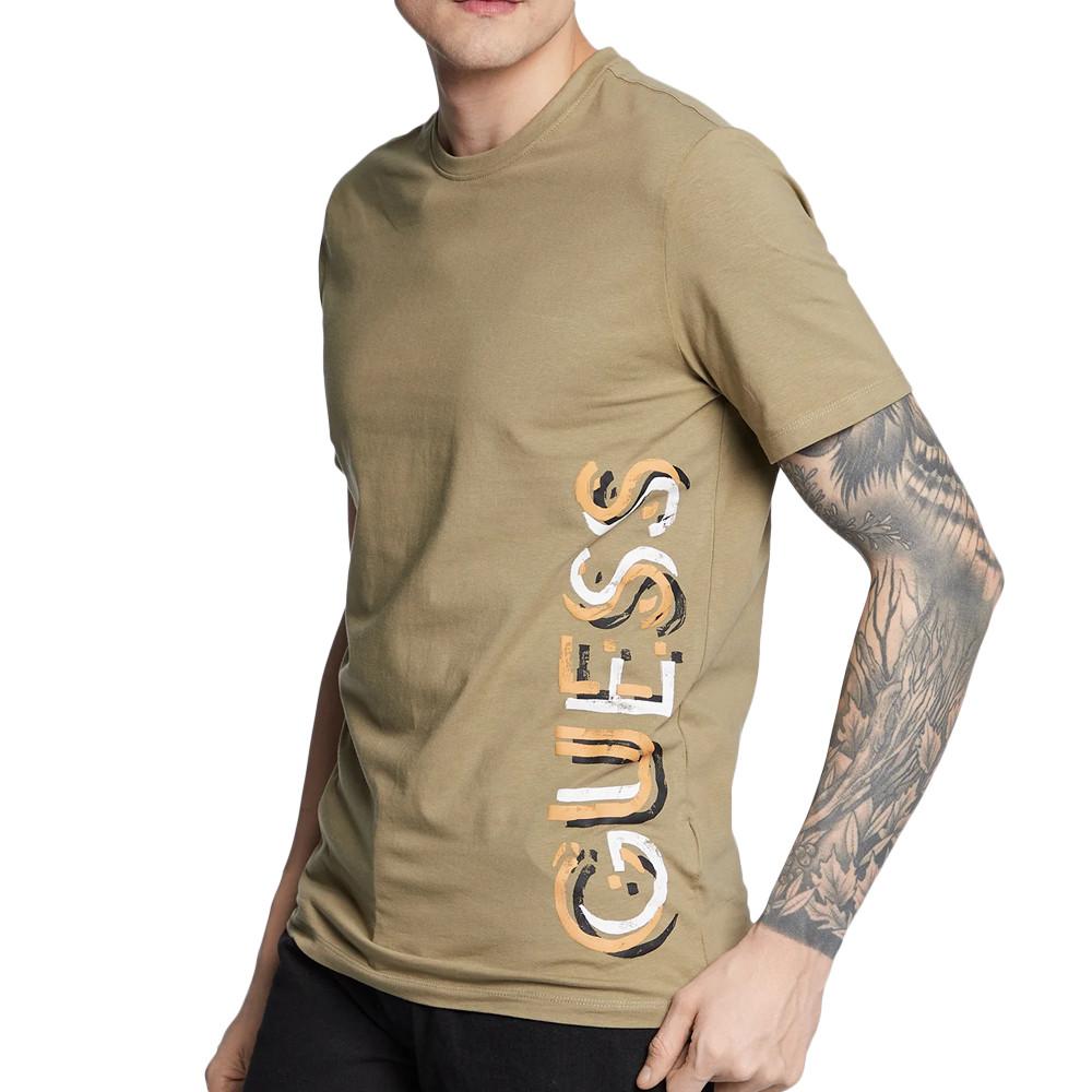 T-shirt Kaki Homme Guess Vertical pas cher