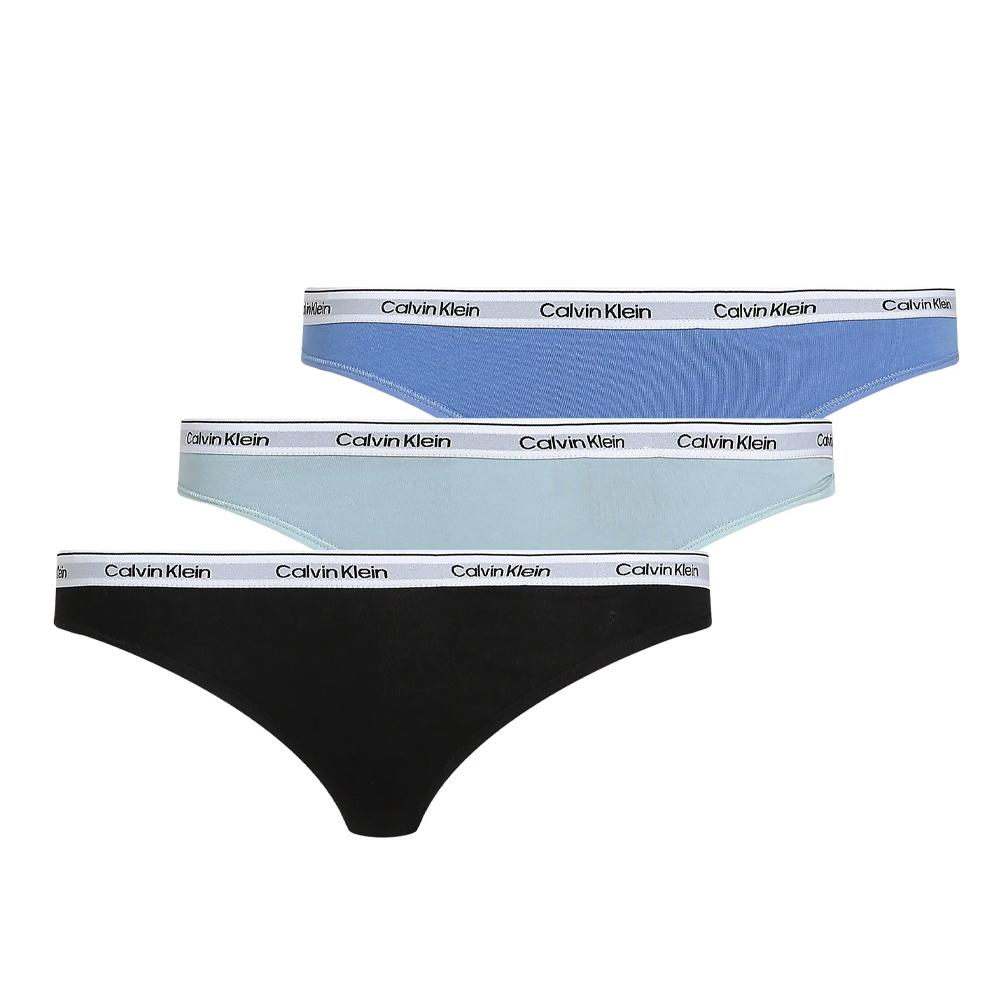 X3 Strings Noir/Bleu Femme Calvin Klein Thong pas cher