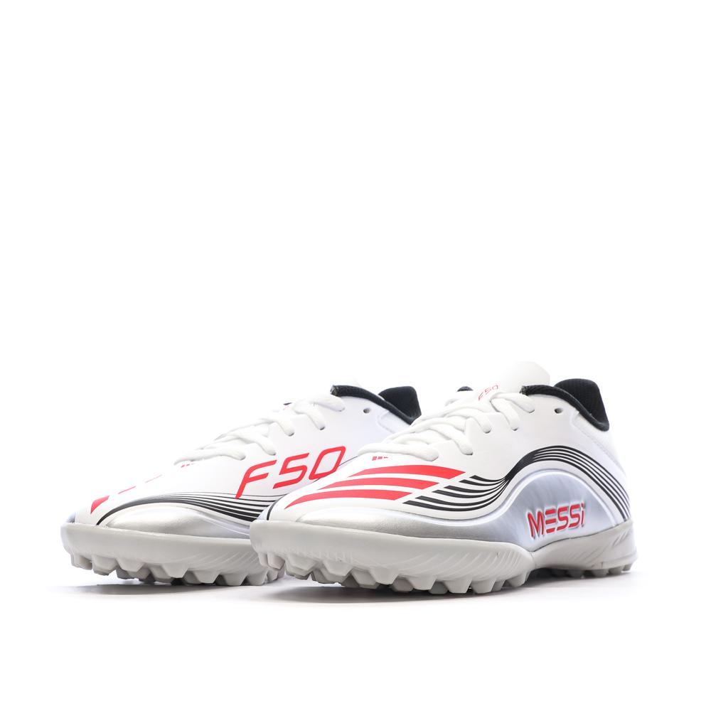 Zapatillas de fútbol blancas para niños Adidas F50 Messi League TF ver 6