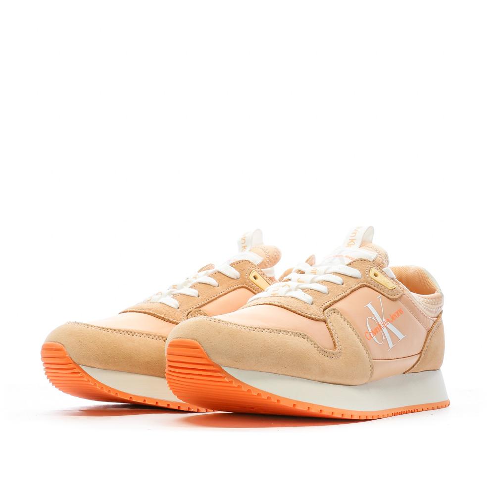 Baskets Orange/Beige Femme Calvin Klein Jeans Runner Sock vue 6