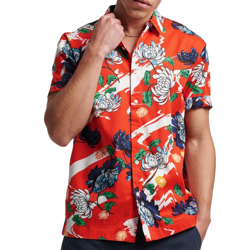Chemisette Manches Courtes Rouge Homme Superdry Vintage Hawaiian pas cher