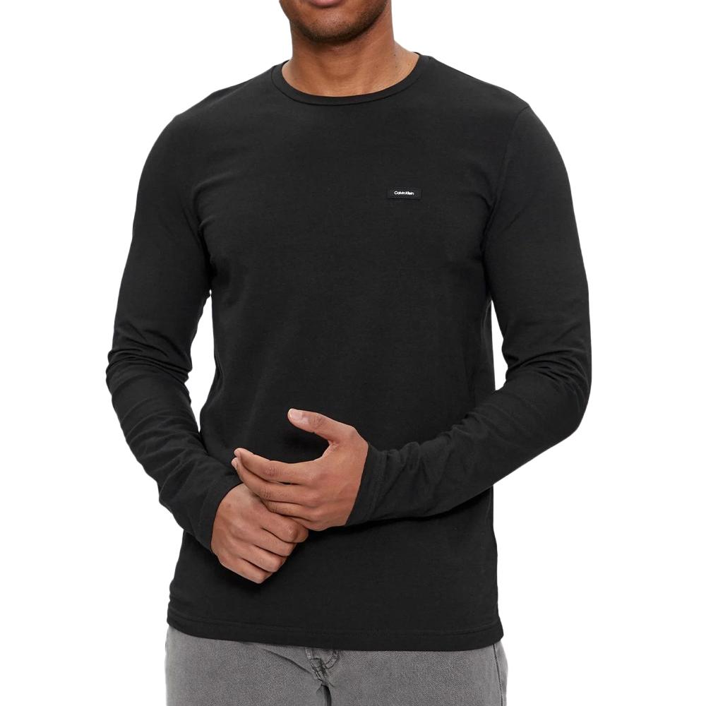 T-shirt Manches Longues Noir Homme Calvin Klein Jeans Stretch pas cher