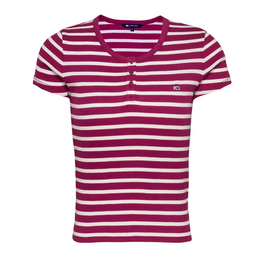 T-Shirt Rose/Blanc Femme Tommy Hilfiger Slim Button pas cher