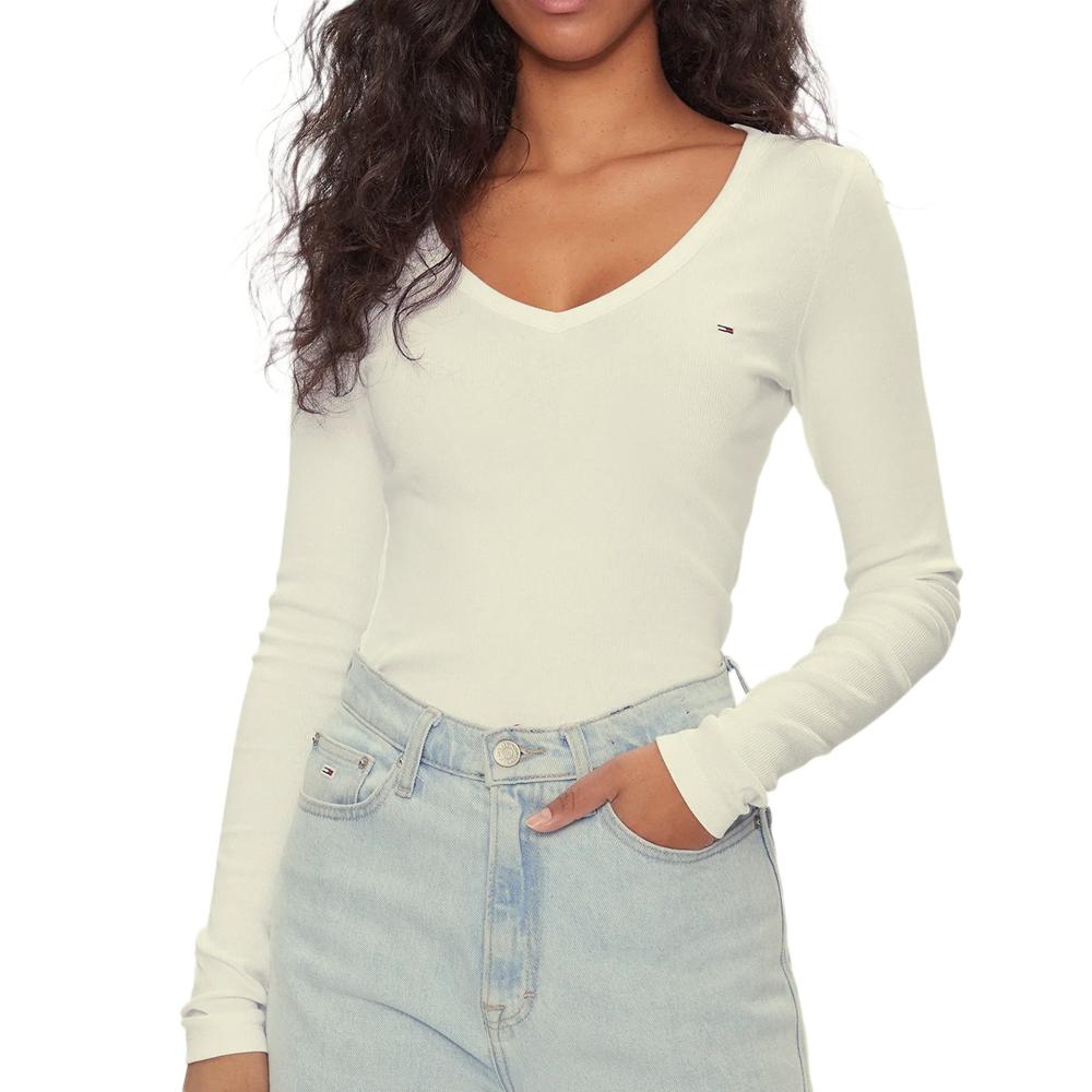 T-shirt Manches Longues Blanche Femme Tommy Hilfiger Essential pas cher