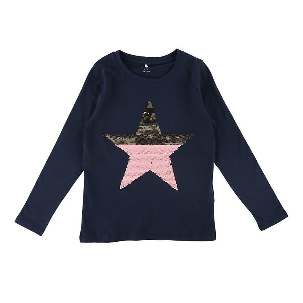 T-shirt Manches Longues Marine Fille Name it Tania pas cher