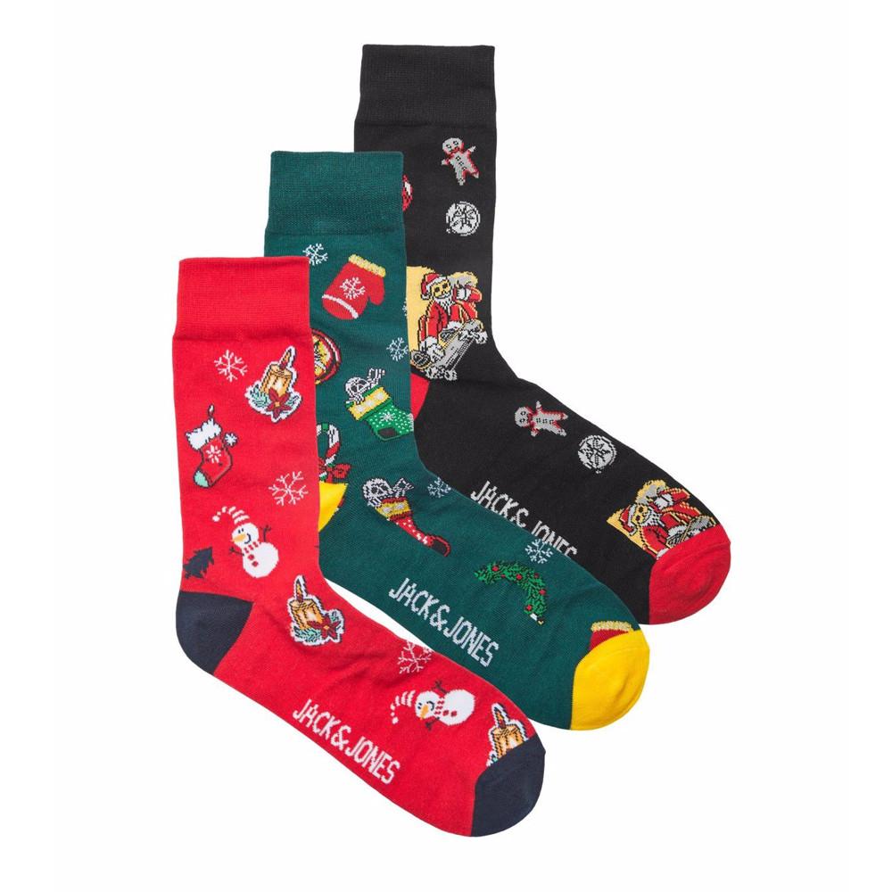 X3 Paires de Chaussettes Noir/Rouge/Vert Junior Jack & JonesXmas Socks pas cher