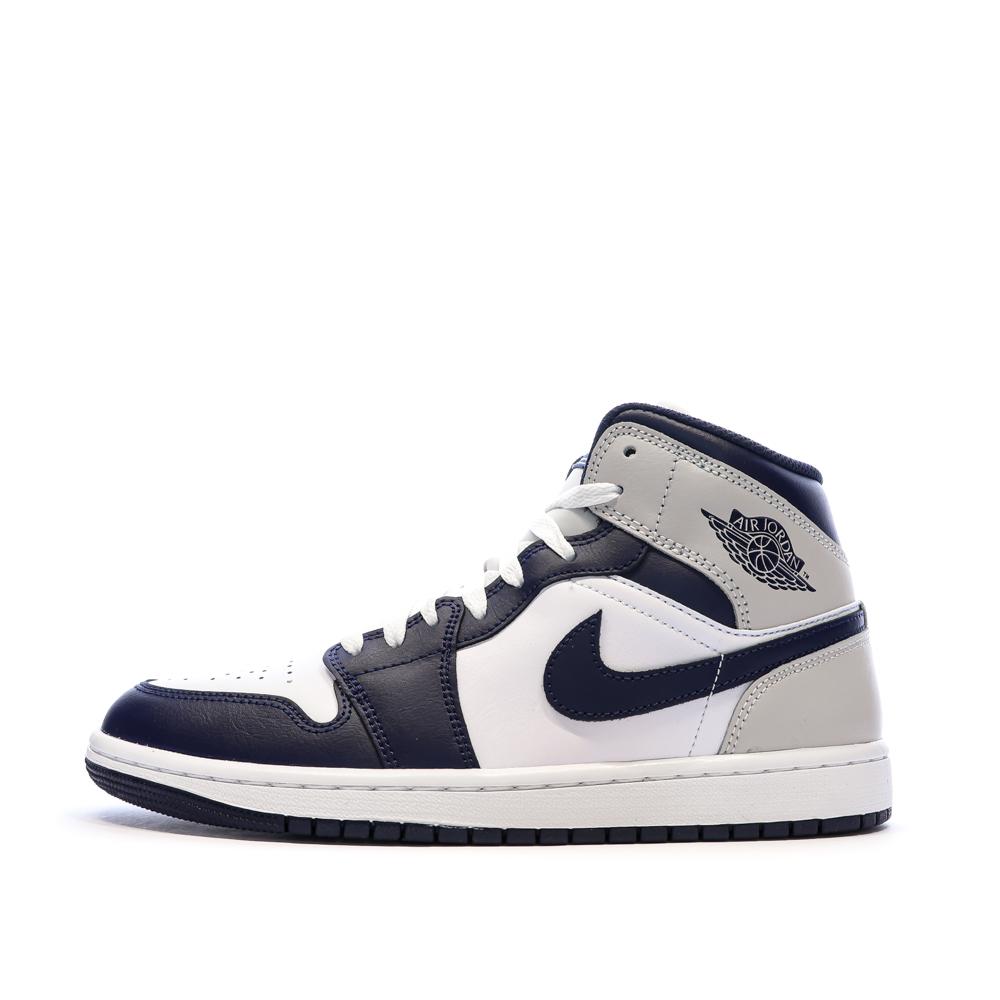 Air Jordan 1 Mid Blanche/Marine Homme Nike pas cher