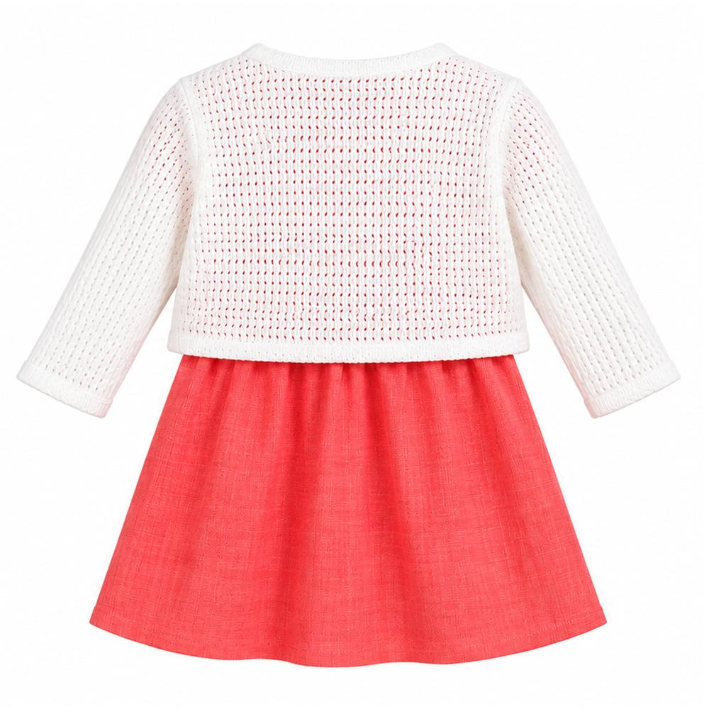 Ensemble Robe + Gilet Rose/Blanc Bébé P'tit Mome Helena vue 2