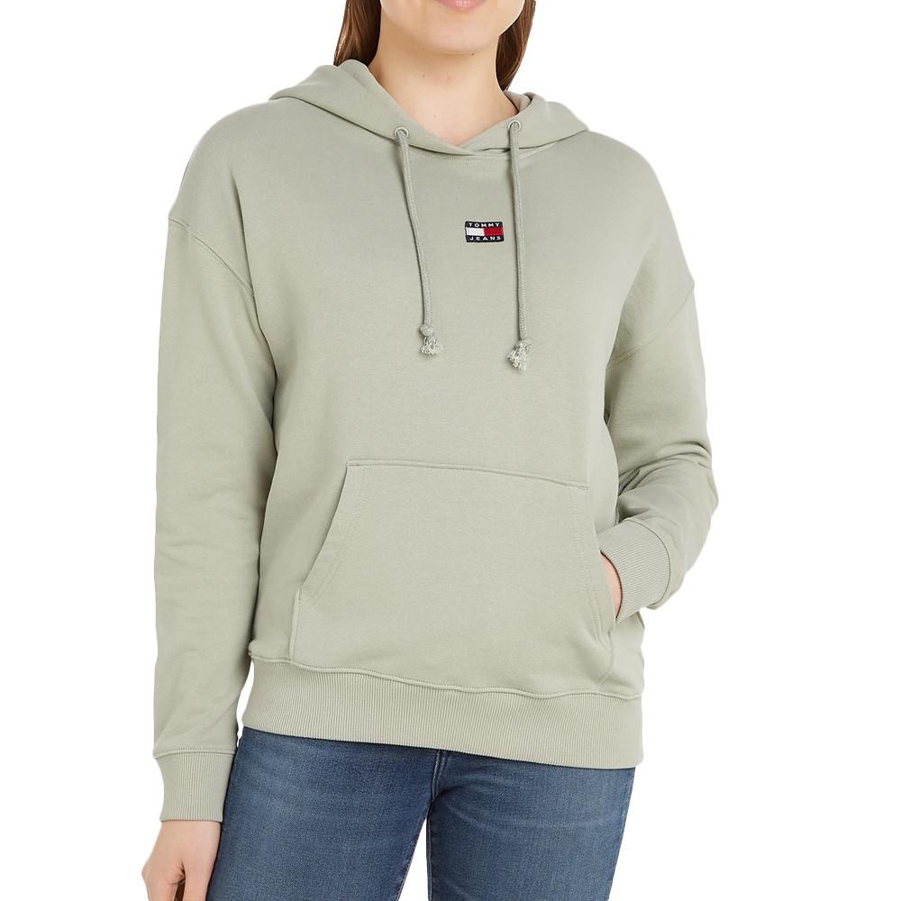 Sweat à Capuche Vert Femme Tommy Hilfiger Badge pas cher