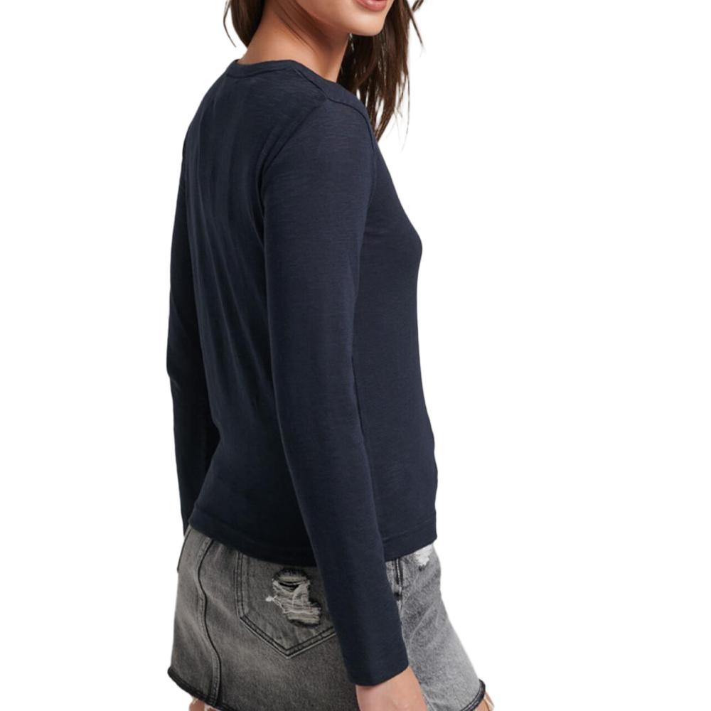 T-Shirt Manches Longues Marine Femme Superdry Henley vue 2