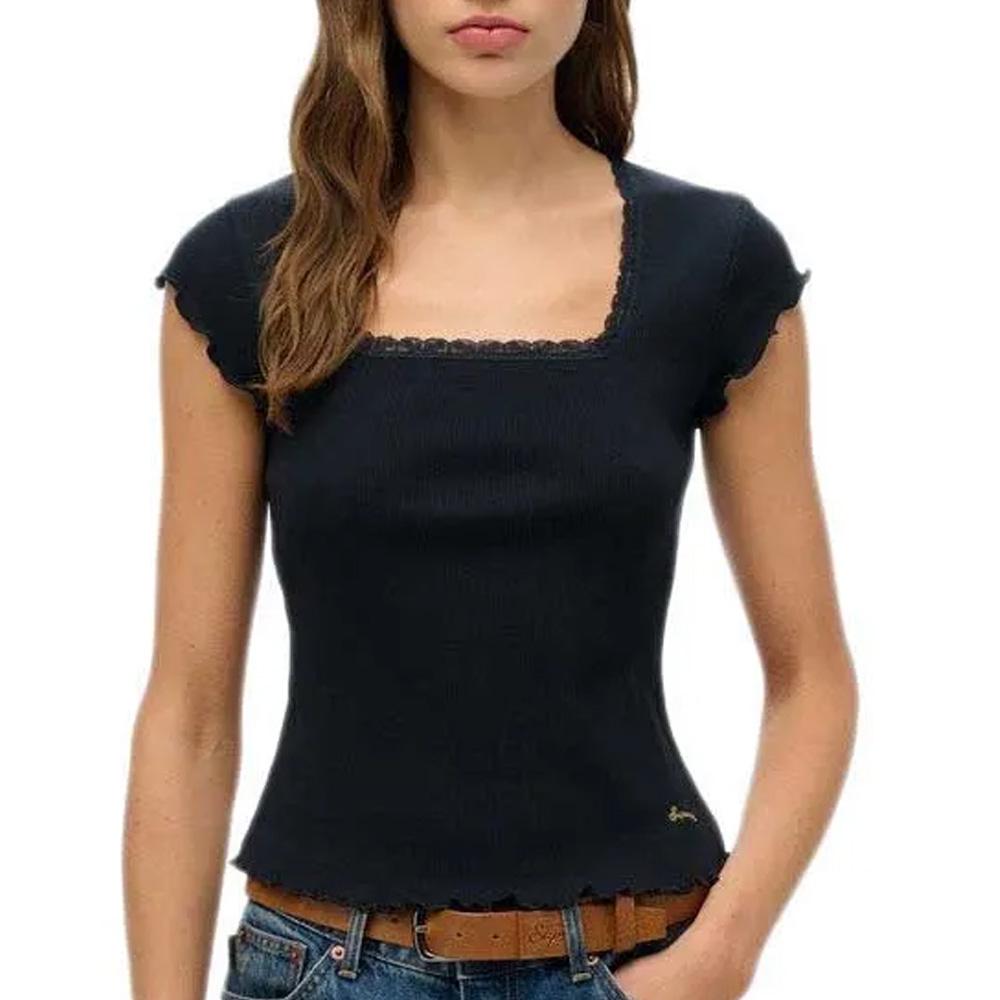 T-Shirt Noir Femme Superdry Essential Square pas cher