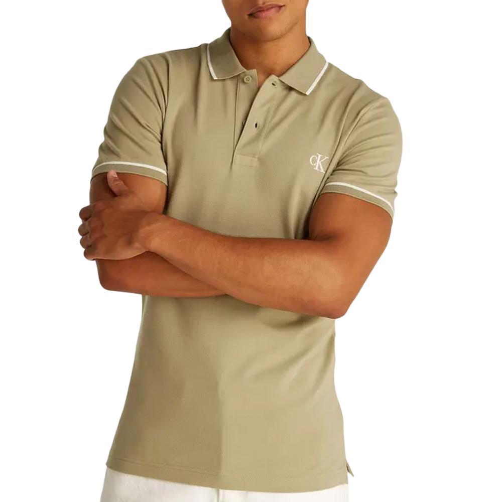 Polo Beige Homme Calvin Klein Jeans Tipping pas cher