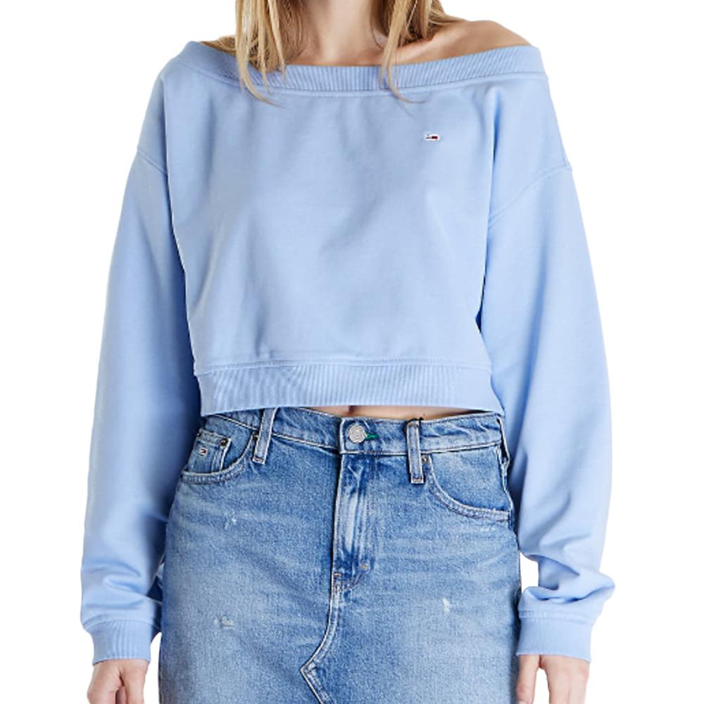 Sweat Bleu Femme Tommy Hilfiger Off Shoulder pas cher