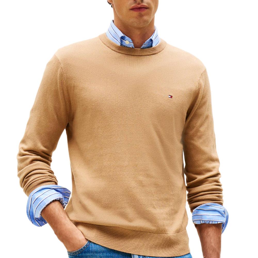 Pull Marron Homme Tommy Hilfiger Pima MW0MW28046 pas cher