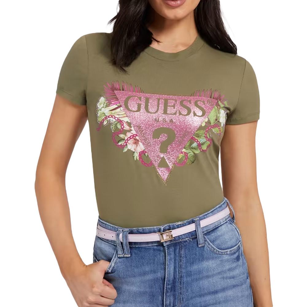 T-shirt Kaki Femme Guess Floria pas cher