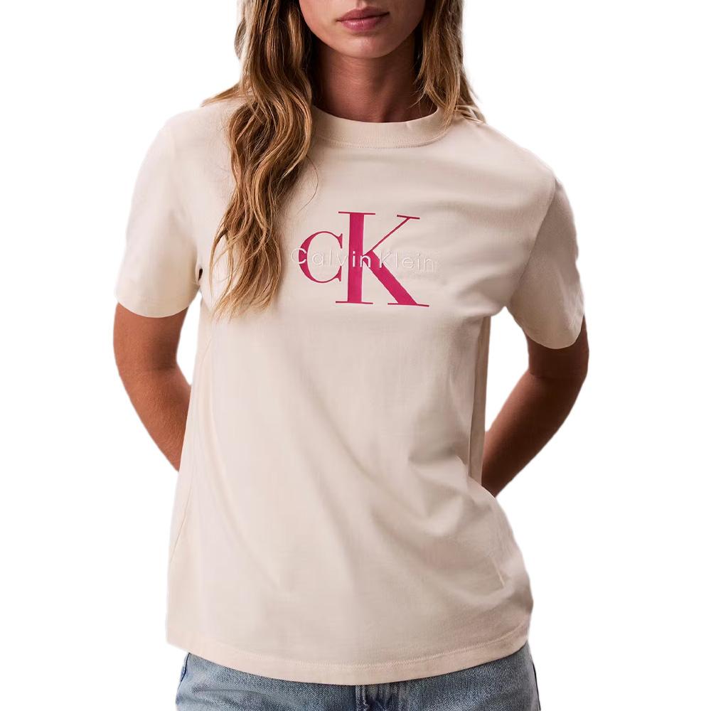 T-Shirt Beige Femme Calvin Klein Jeans Hero pas cher