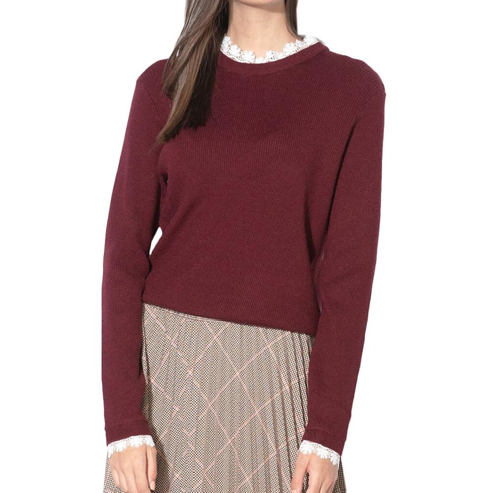 Pull Bordeaux et dentelle femme Vila Ulle pas cher