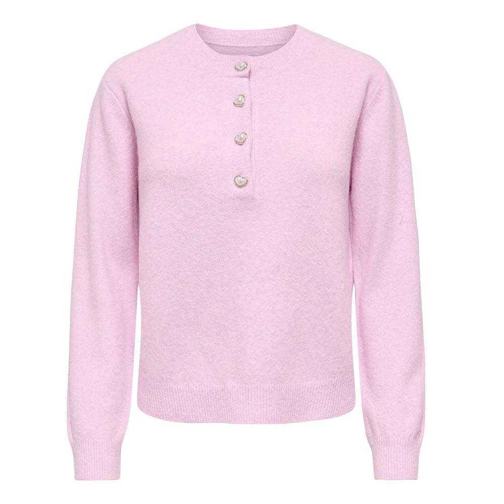 Pull Rose Femme Only Half Button vue 3
