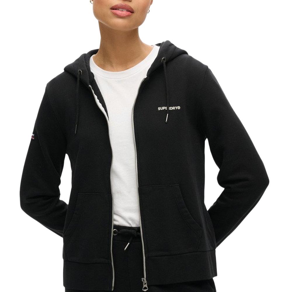 Sweat Zippée Noir Femme Superdry Plain Zip Hood pas cher