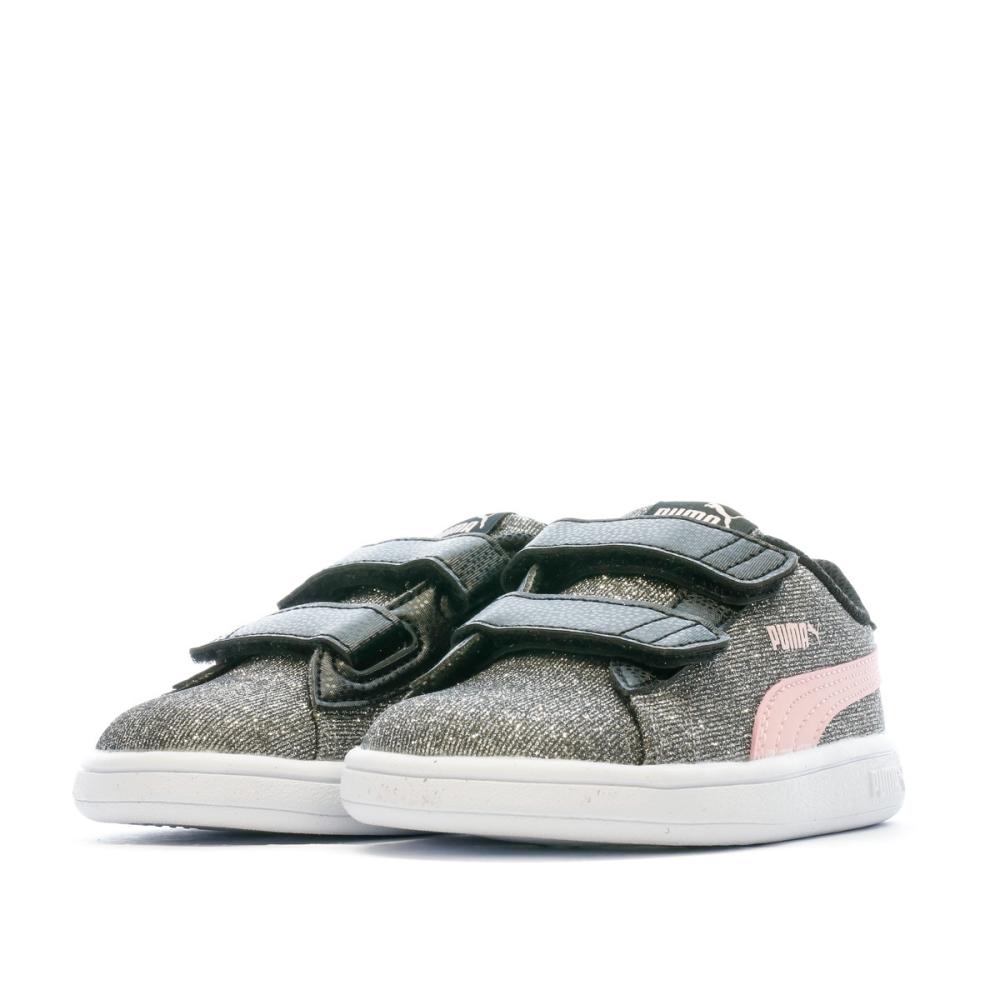 Baskets Gris Clair/Rose argentées fille Puma Smash v2 Glitz vue 6