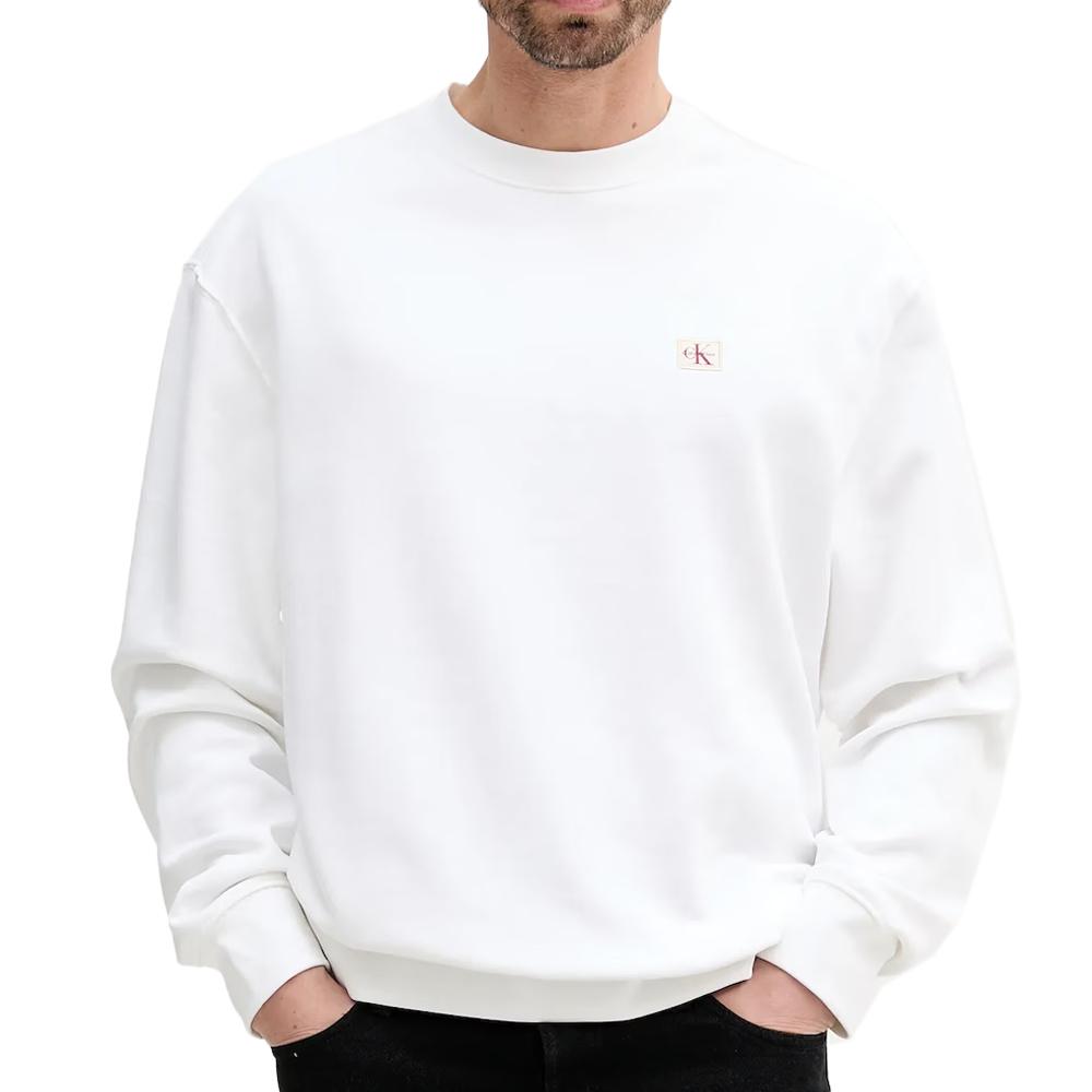 Sweat Blanc Homme Calvin Klein Jeans Badge Terry pas cher