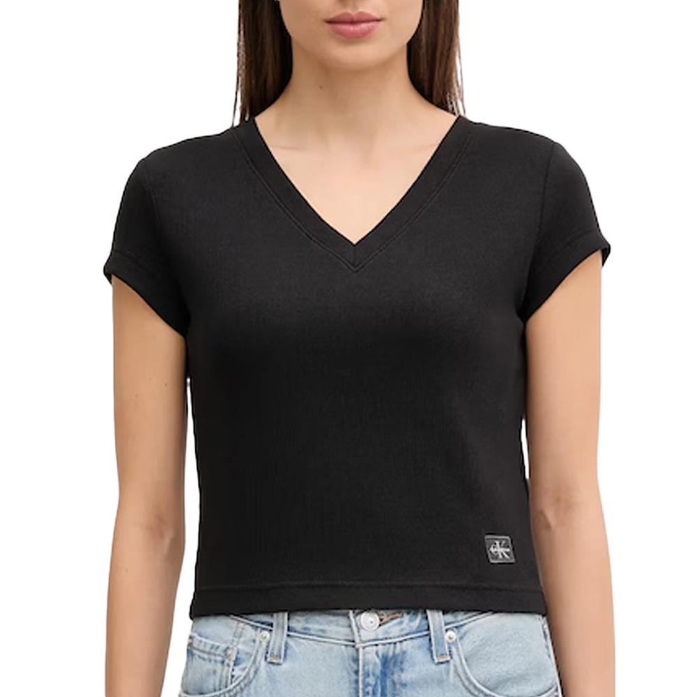 T-Shirt Noir Femme Calvin Klein Jeans Label Ri-cloud pas cher