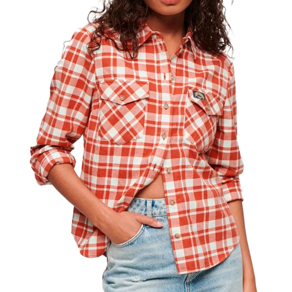 Chemise Manches Longues Orange/Blanche Femme Superdry Lumberjack pas cher