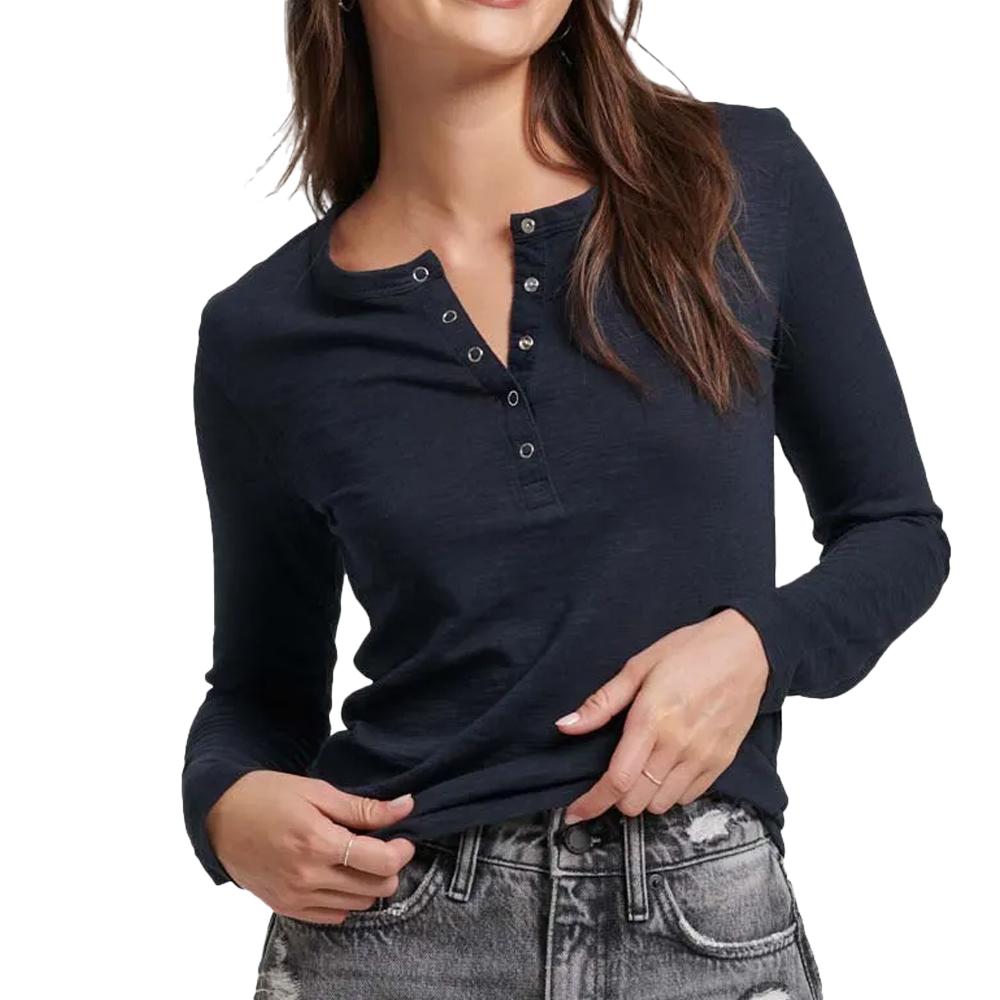 T-Shirt Manches Longues Marine Femme Superdry Henley pas cher