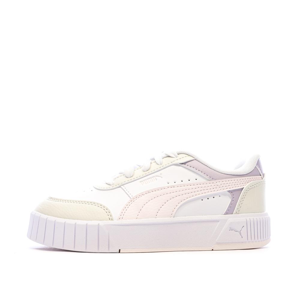 Basket Blanches/Mauves/Jaunes Fille Puma Carina Mia pas cher